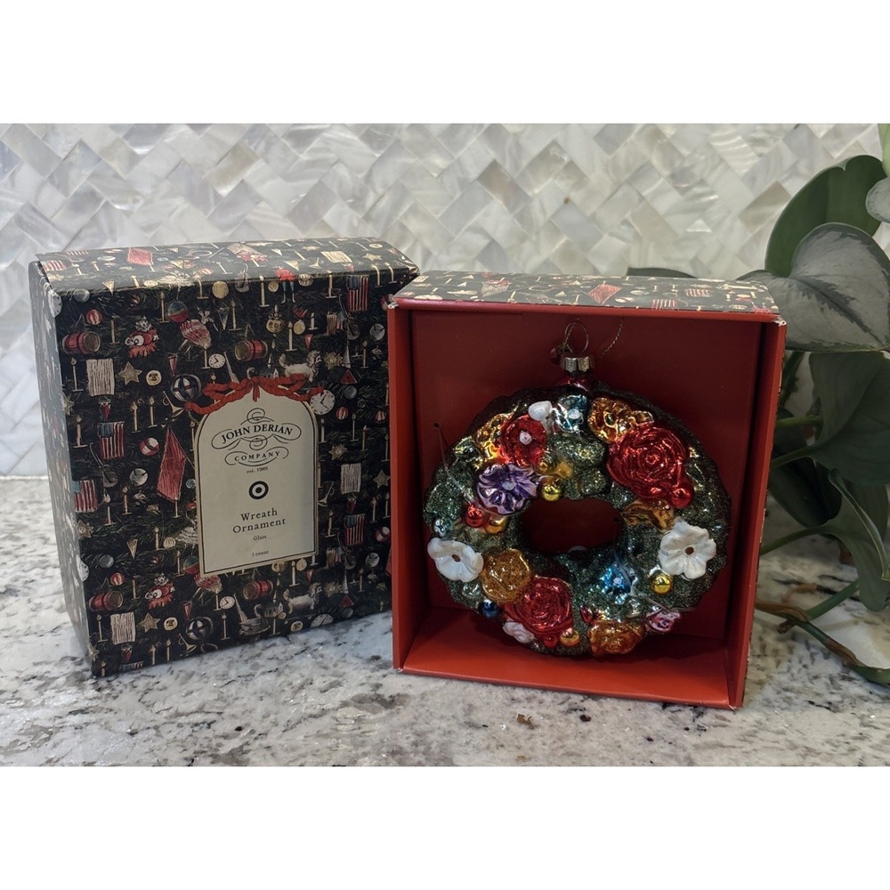 New John Derain‎ Glass Wreath Christmas Ornament Flowers Pansy Rose Target Decor
